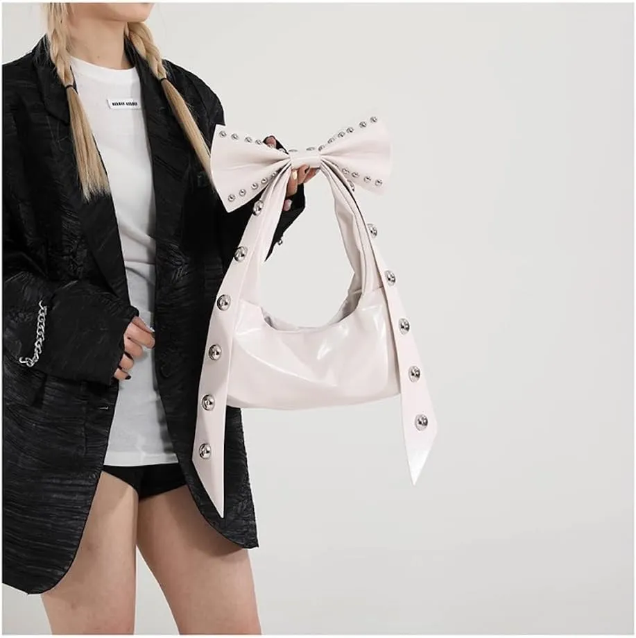 Studded Leather Shoulder Purses for Women Punk Rock 2000s Y2k Bow Purse Handbags Trendy Purse 2025