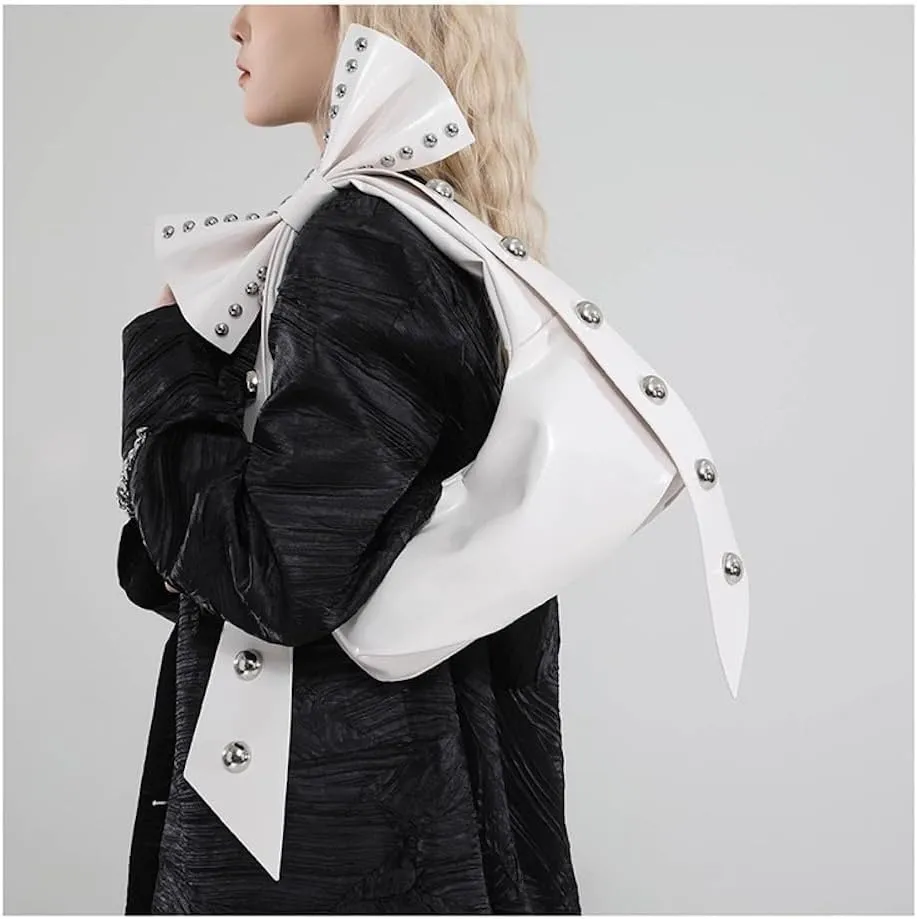 Studded Leather Shoulder Purses for Women Punk Rock 2000s Y2k Bow Purse Handbags Trendy Purse 2025