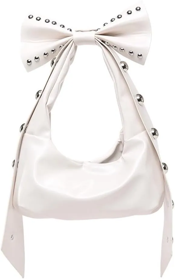 Studded Leather Shoulder Purses for Women Punk Rock 2000s Y2k Bow Purse Handbags Trendy Purse 2025