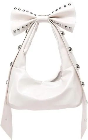 Studded Leather Shoulder Purses for Women Punk Rock 2000s Y2k Bow Purse Handbags Trendy Purse 2025