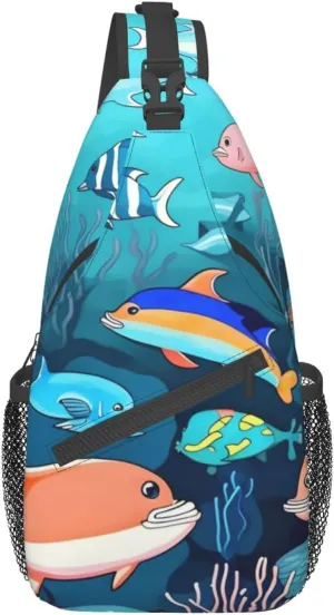 Submarine Dolphins Chest Bag Crossbody Bag. Rugged And Durable, High Storage Capacity. Adjustable Strap Length.