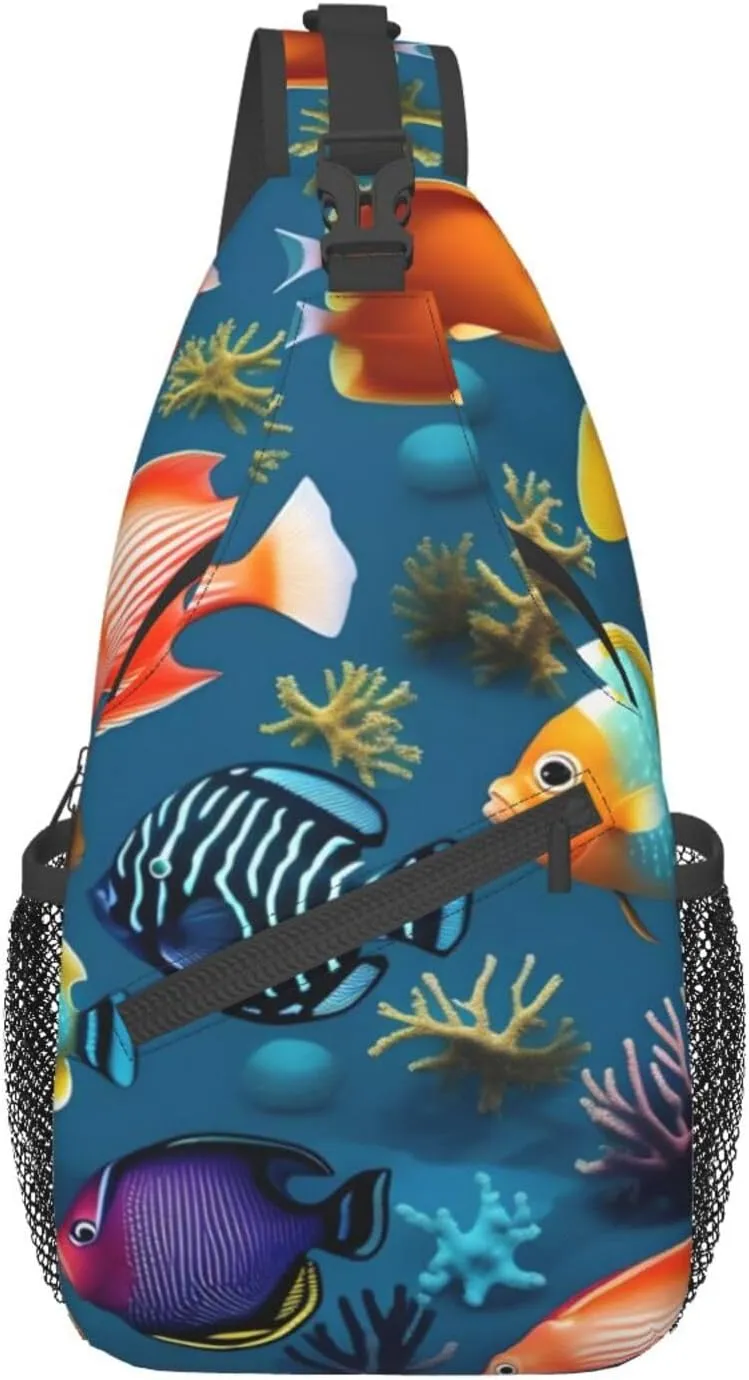 Submarine Reef Fish Chest Bag Crossbody Bag. Rugged And Durable, High Storage Capacity. Adjustable Strap Length.