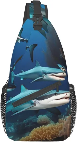Submarine Shark Coral Chest Bag Crossbody Bag. Rugged And Durable, High Storage Capacity. Adjustable Strap Length.