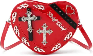 SUKUTU Women Gothic Punk Crossbody Bag Cute Heart Shaped Studded Shoulder Bag Purse