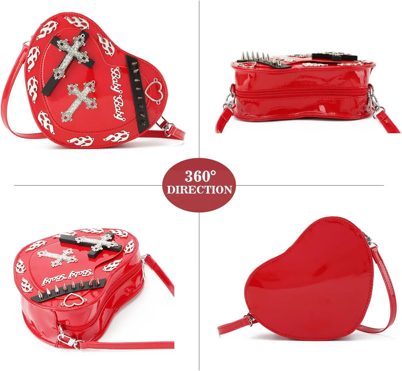 SUKUTU Women Gothic Punk Crossbody Bag Cute Heart Shaped Studded Shoulder Bag Purse