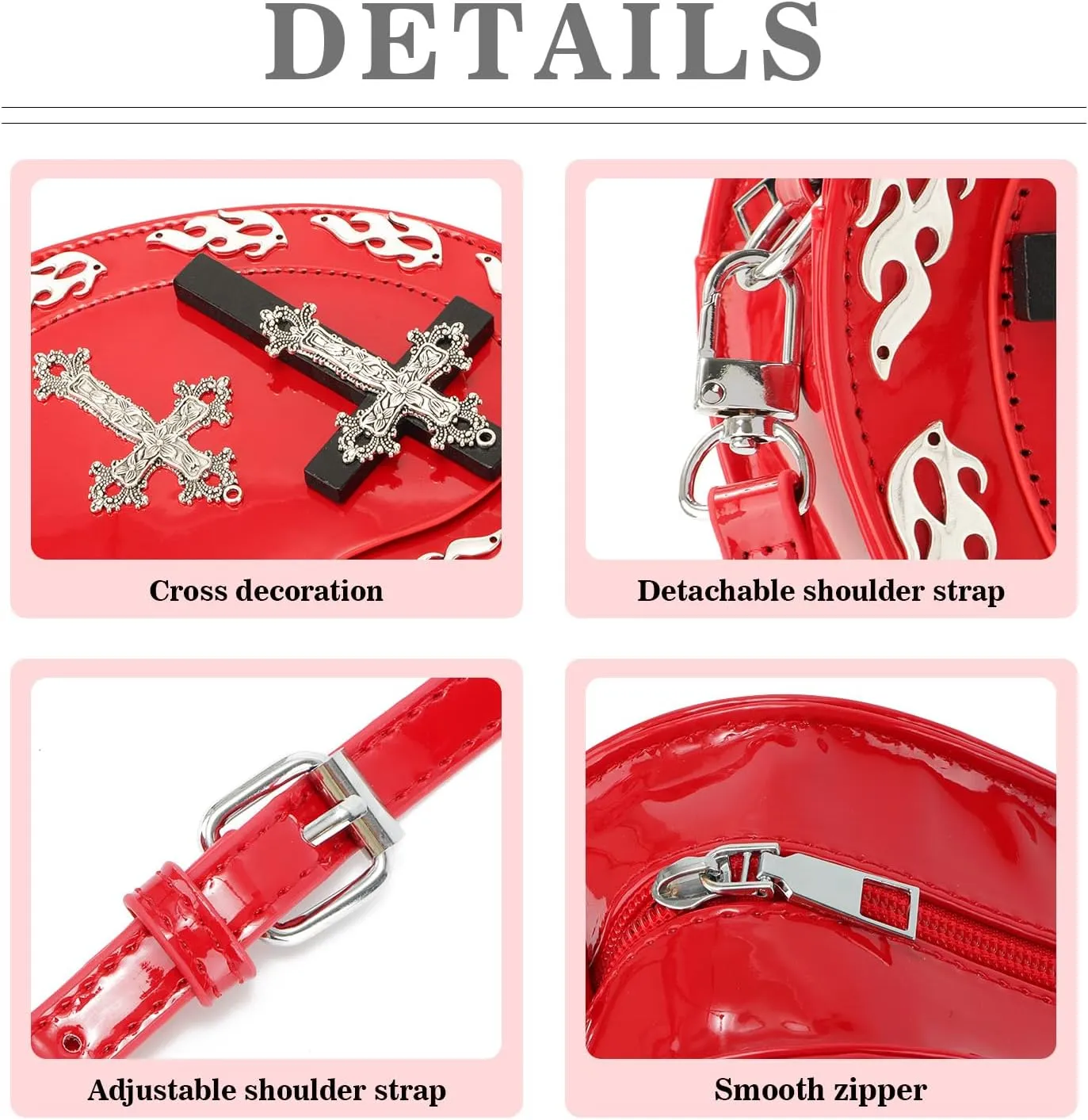 SUKUTU Women Gothic Punk Crossbody Bag Cute Heart Shaped Studded Shoulder Bag Purse