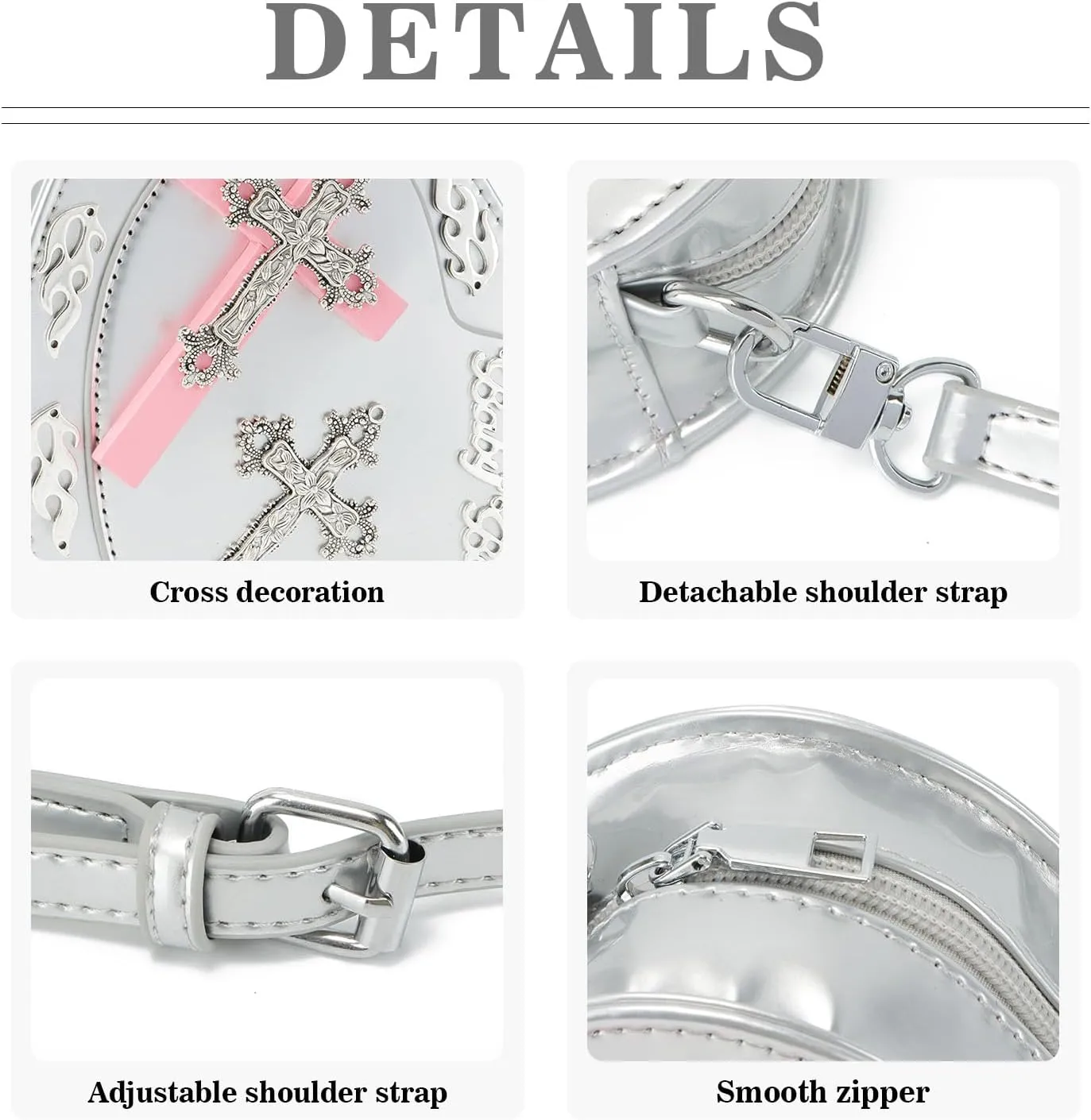 SUKUTU Women Gothic Punk Crossbody Bag Cute Heart Shaped Studded Shoulder Bag Purse