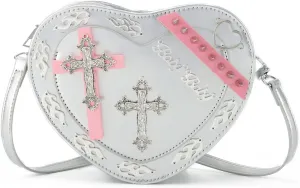 SUKUTU Women Gothic Punk Crossbody Bag Cute Heart Shaped Studded Shoulder Bag Purse