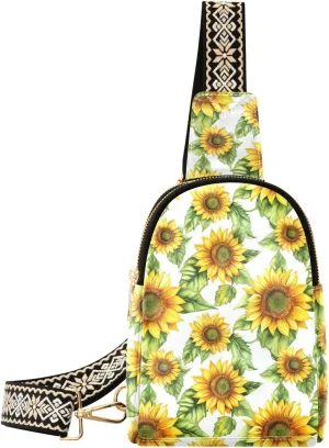 Sunflower Stylish PU Leather Waist Pack Soft Waterproof Crossbody Bag with Metal Hardware Fits Keys Phone Passport for Work Walks Music Fests & Trips