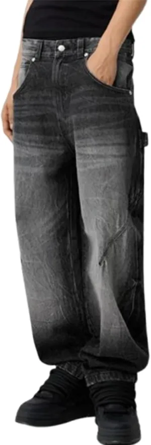 Sunloudy Men Baggy Jeans Relaxed Fit Wide Leg Denim Pants Vintage Hip Hop Straight Wide Leg Jeans Trousers Streetwear