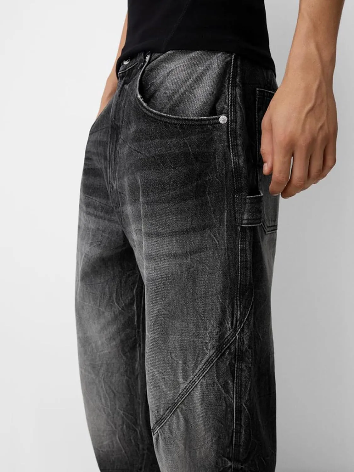 Sunloudy Men Baggy Jeans Relaxed Fit Wide Leg Denim Pants Vintage Hip Hop Straight Wide Leg Jeans Trousers Streetwear