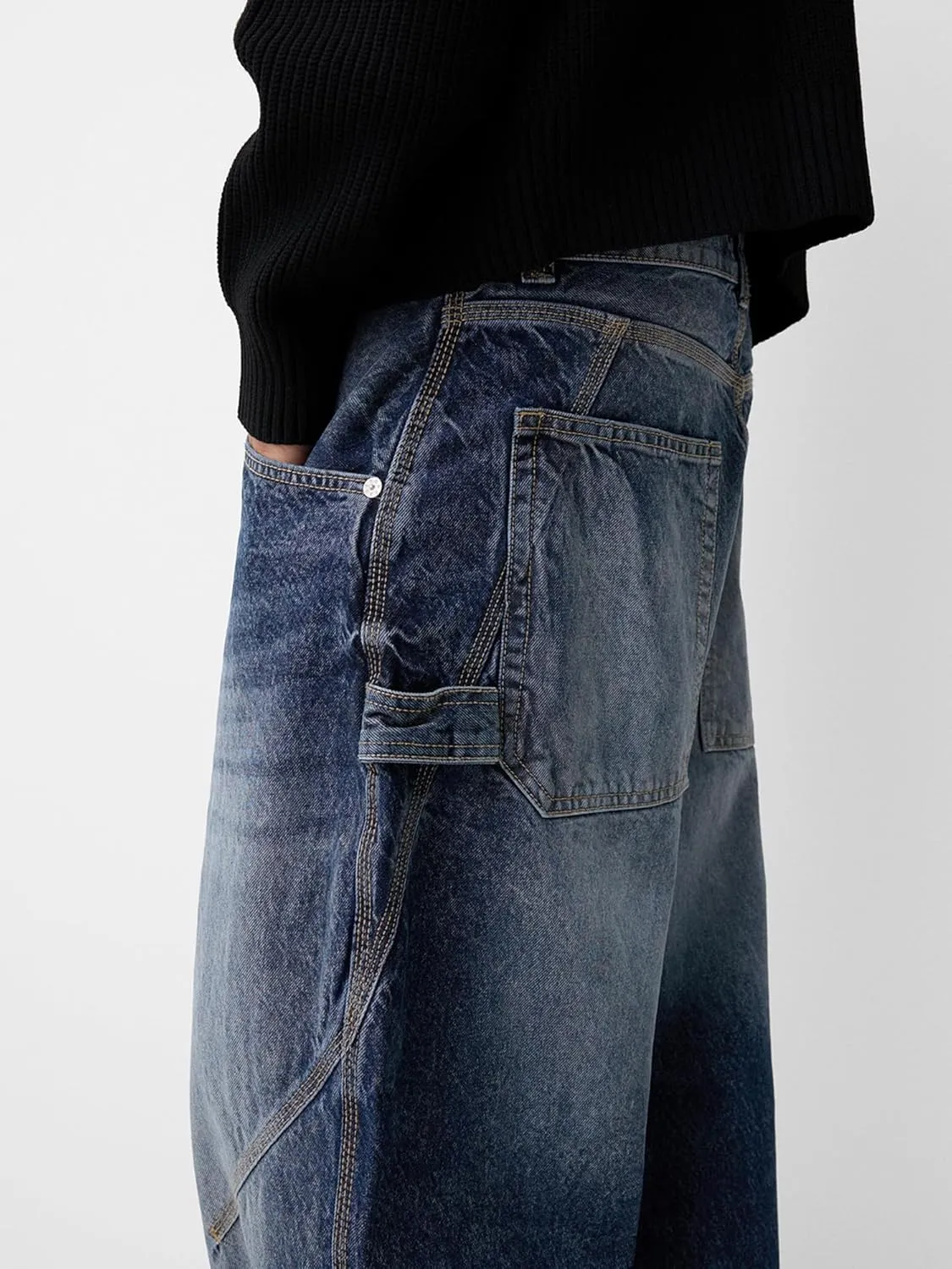 Sunloudy Men Baggy Jeans Relaxed Fit Wide Leg Denim Pants Vintage Hip Hop Straight Wide Leg Jeans Trousers Streetwear