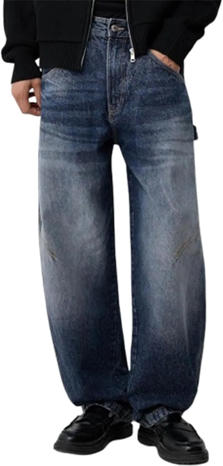 Sunloudy Men Baggy Jeans Relaxed Fit Wide Leg Denim Pants Vintage Hip Hop Straight Wide Leg Jeans Trousers Streetwear