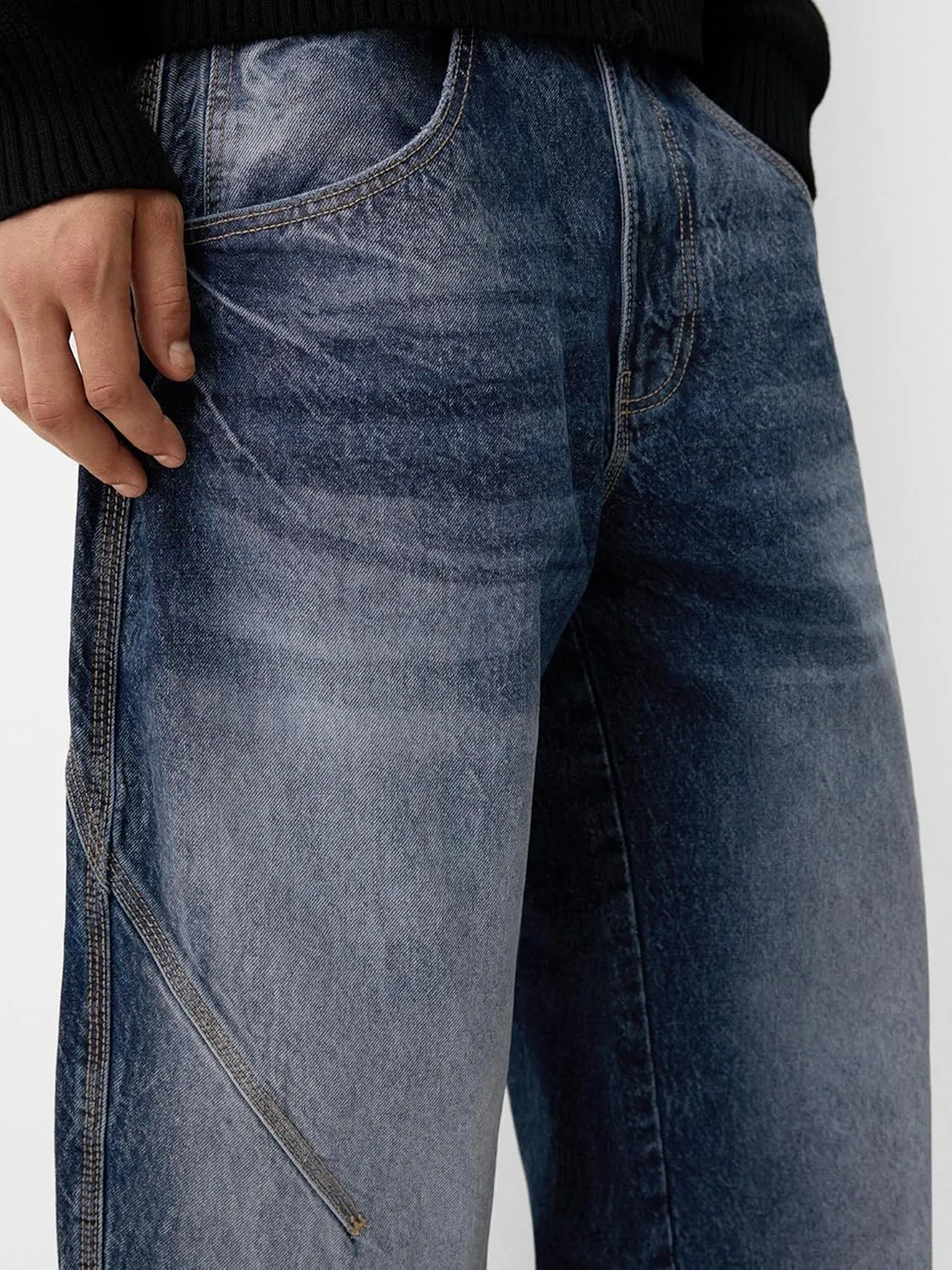 Sunloudy Men Baggy Jeans Relaxed Fit Wide Leg Denim Pants Vintage Hip Hop Straight Wide Leg Jeans Trousers Streetwear