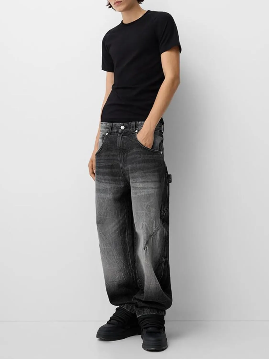Sunloudy Men Baggy Jeans Relaxed Fit Wide Leg Denim Pants Vintage Hip Hop Straight Wide Leg Jeans Trousers Streetwear