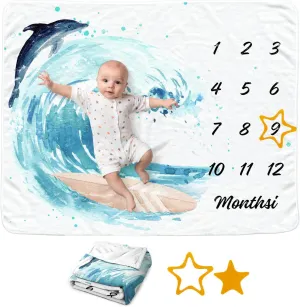 Surfing Baby Monthly Blanket for Boys, Sport Newborn Month Blanket, Soft Flannel Photography Background Prop Blanket, Personalized Shower Gift, Surfing