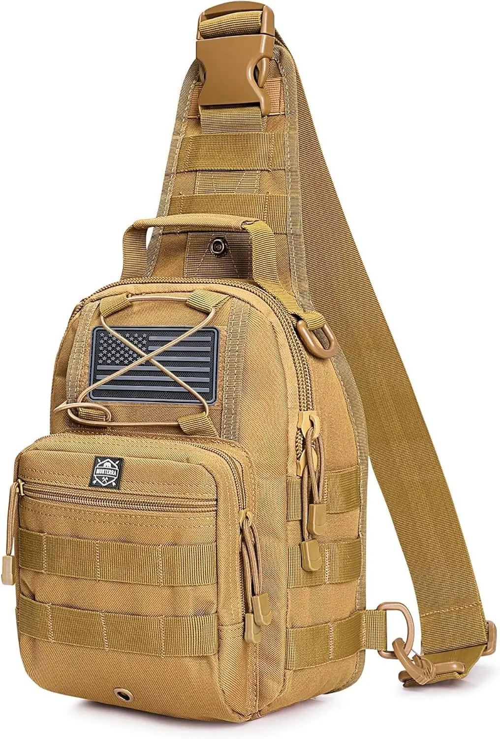 Tactical Shoulder Sling Bag for EDC, Crossbody, Outdoor Sports Gear and Equipment, Travel Daypack, Hiking Backpack. (Desert Tan)