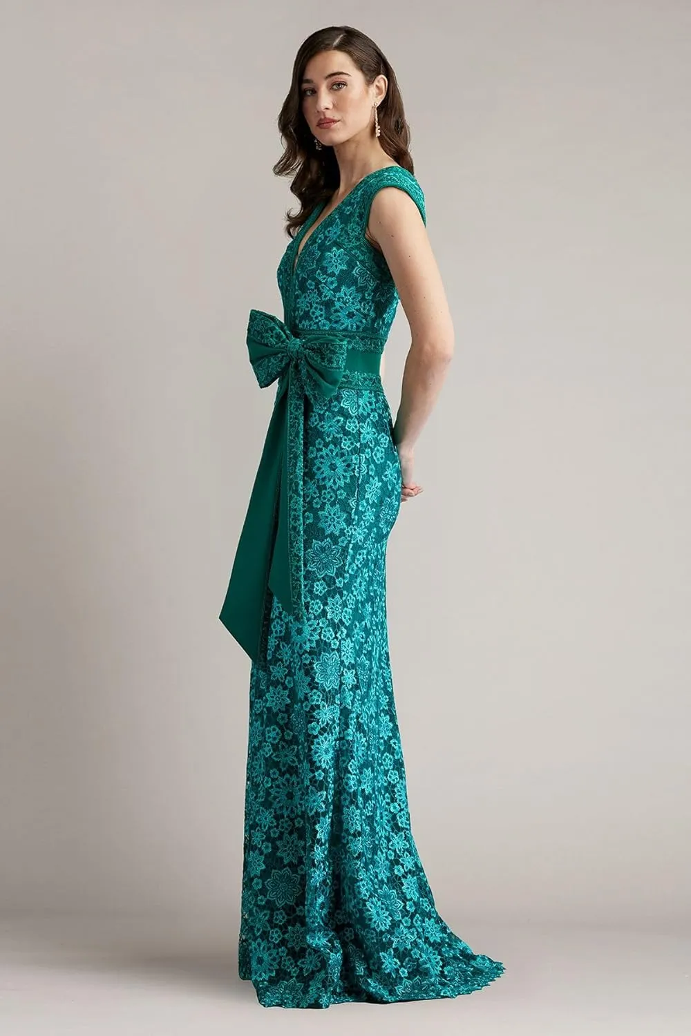 Tadashi Shoji Esha Embroidered Waist Bow Gown