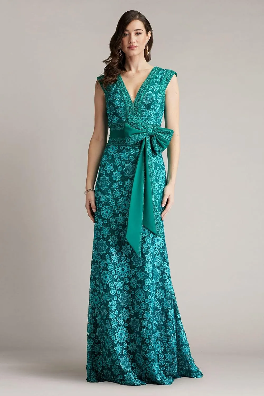 Tadashi Shoji Esha Embroidered Waist Bow Gown