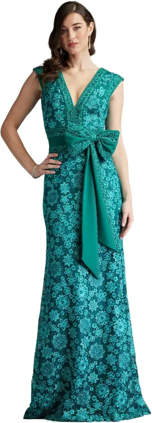 Tadashi Shoji Esha Embroidered Waist Bow Gown