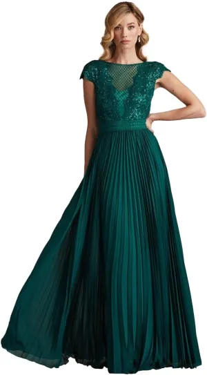 Tadashi Shoji Surette Sequin Embroidered & Pleated Chiffon Gown-BAMBO-8 Green