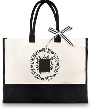 Teachers Plant Seeds Which Grow Forever Funny Canvas Tote Bag Large Canvas Tote Bag Lightweight Reusable Grocery Shopping Cloth Bags