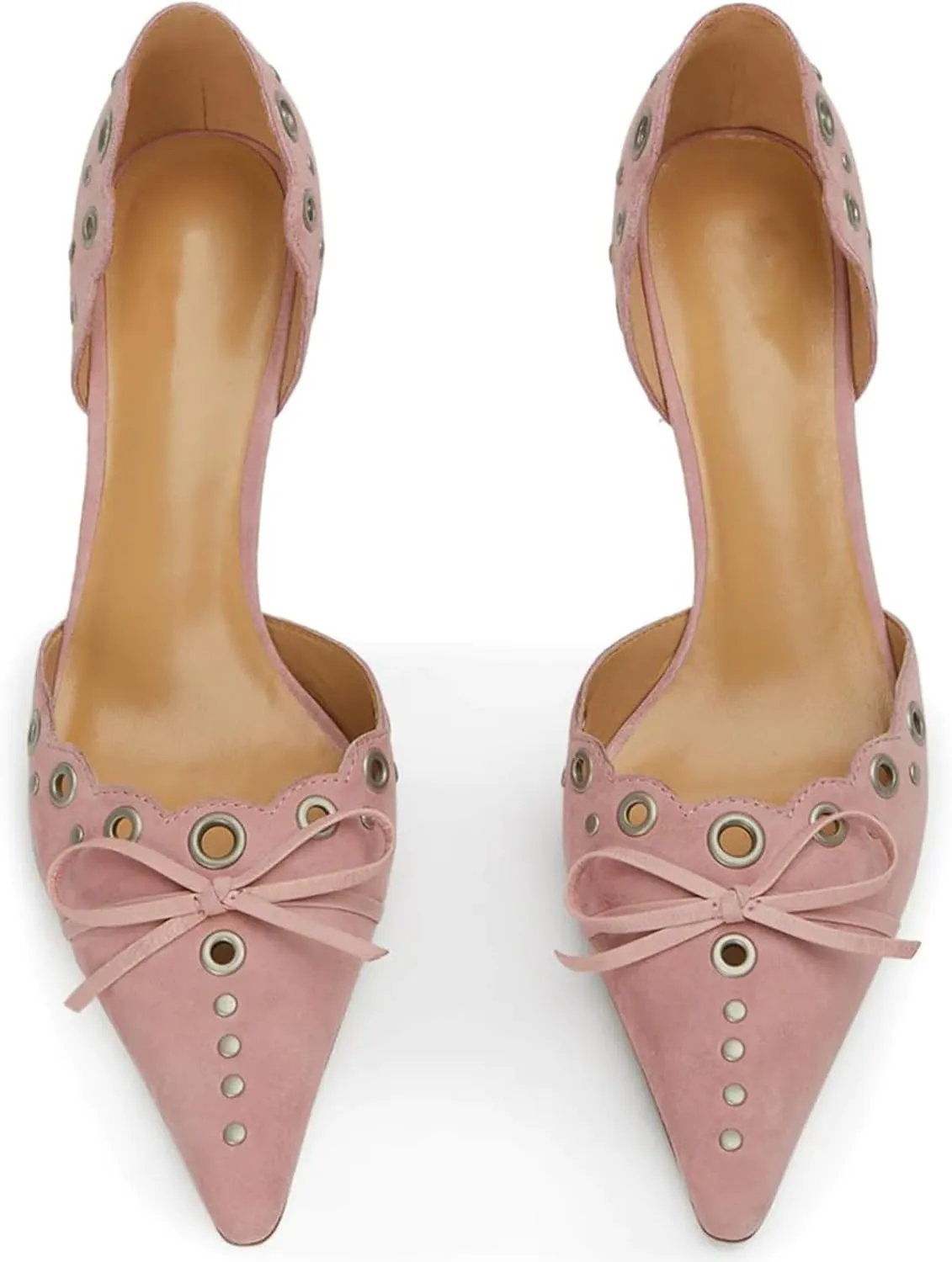 THESHY Womens Bow Tie Pumps Pointed Toe Studded Heeled Sandals Slip on Stiletto High Heels Fashion Wedding Party Dress Shoes for Women