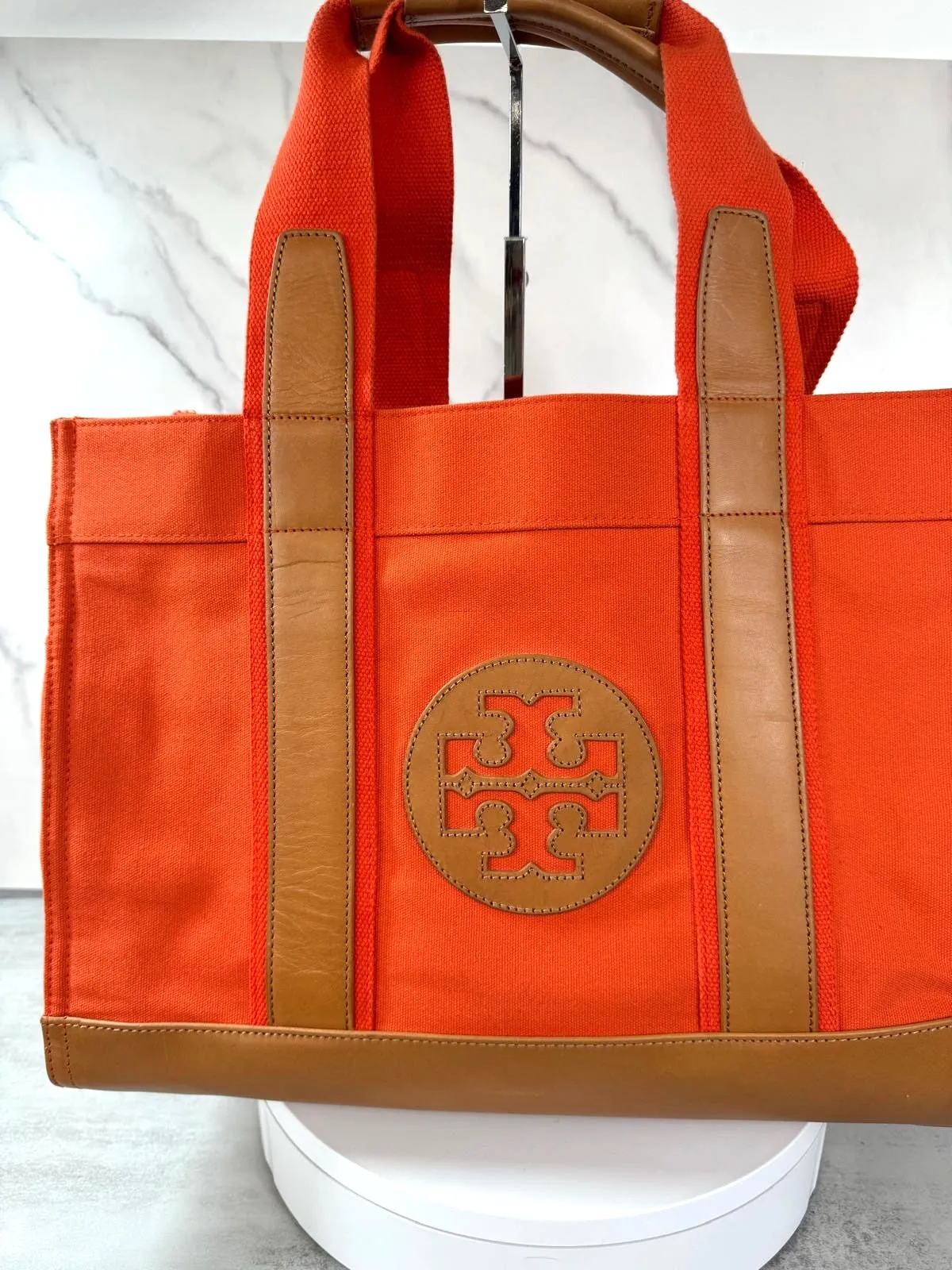 TORY BURCH LIMITED EDITION CANVAS LEATHER TOTE BAG