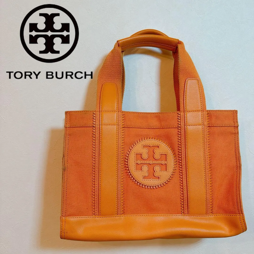 TORY BURCH LIMITED EDITION CANVAS LEATHER TOTE BAG