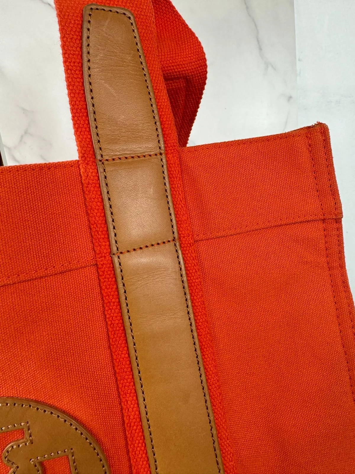 TORY BURCH LIMITED EDITION CANVAS LEATHER TOTE BAG