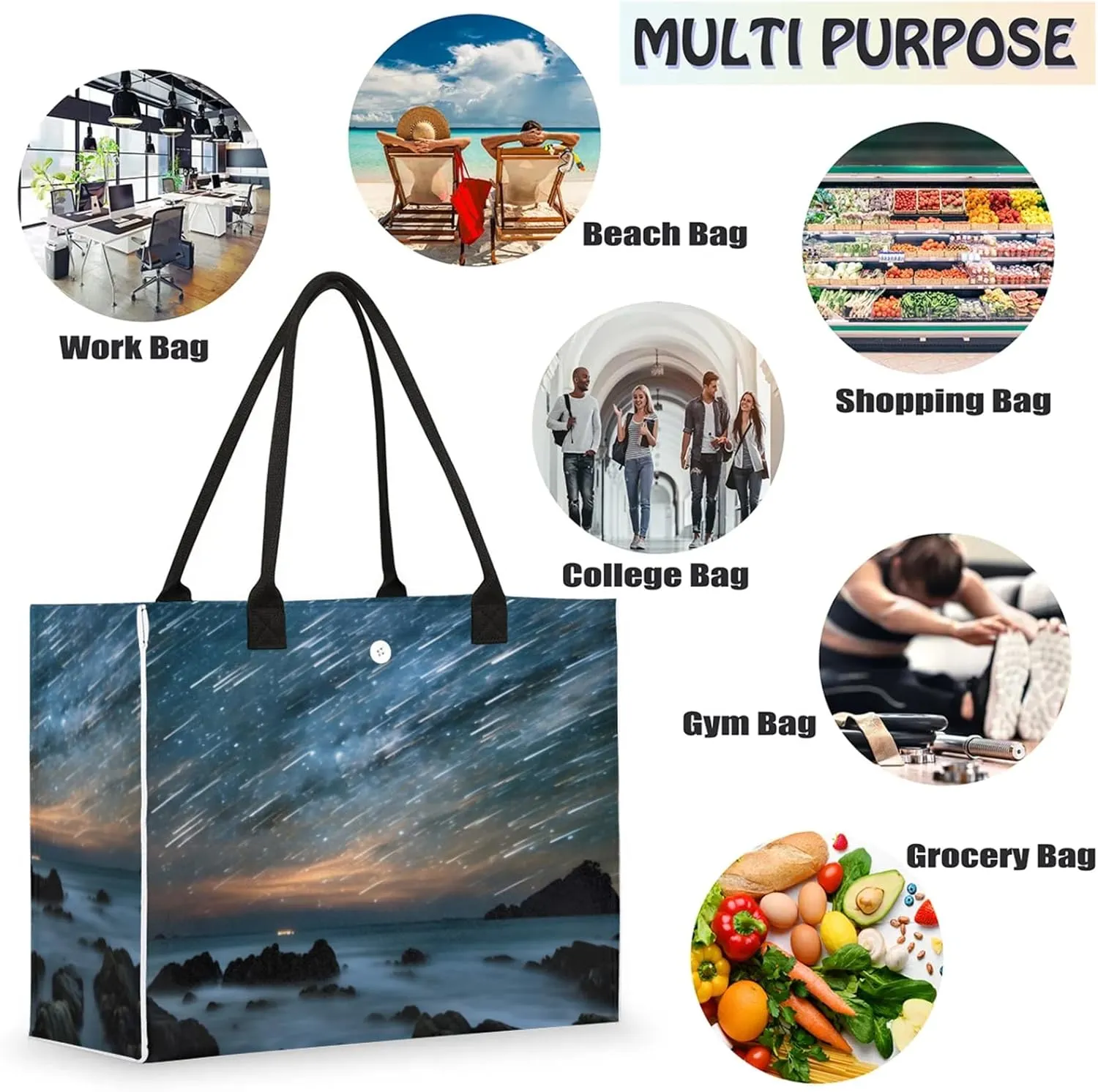 Tote Bag for Women Reusable Canvas Shoulder Bag
