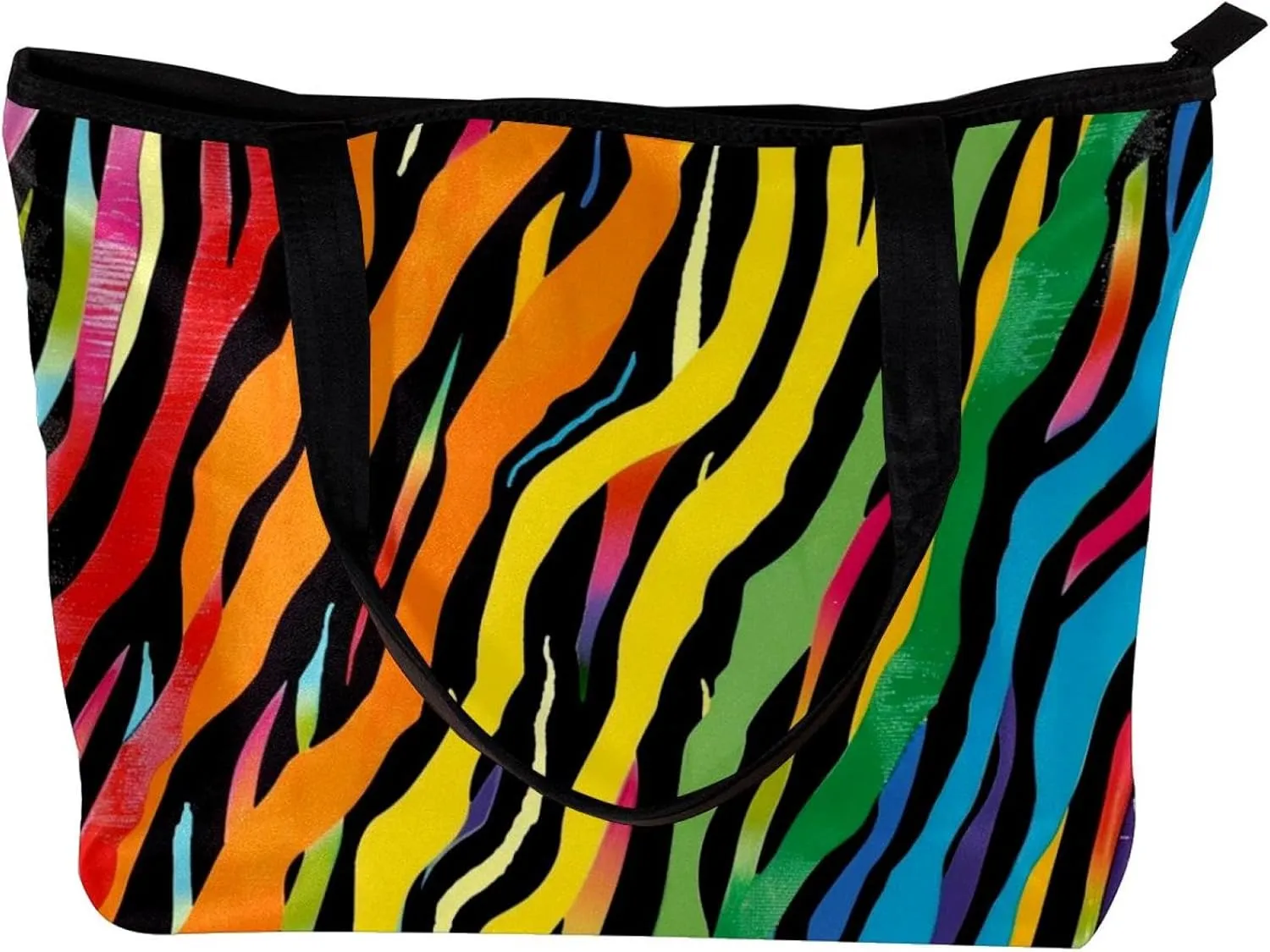 Tote Bag, Large Tote Bag, Tote Bag with Zipper, Rainbow Zebra Pattern Modern, Tote Bag for Work