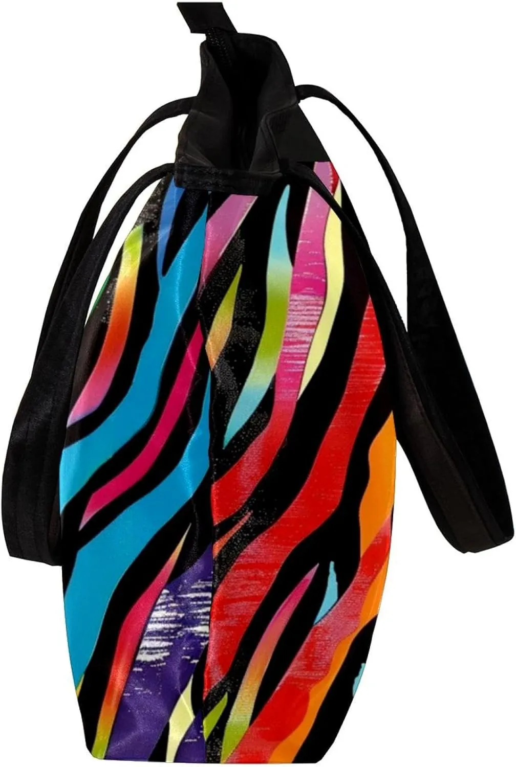 Tote Bag, Large Tote Bag, Tote Bag with Zipper, Rainbow Zebra Pattern Modern, Tote Bag for Work