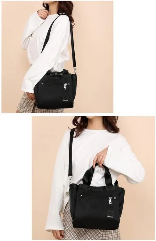 Tote Bag Nylon Crossbody Bag for Women Large Shoulder Bag with Zipper Waterproof Top Handle Handbag for Travel Work Black