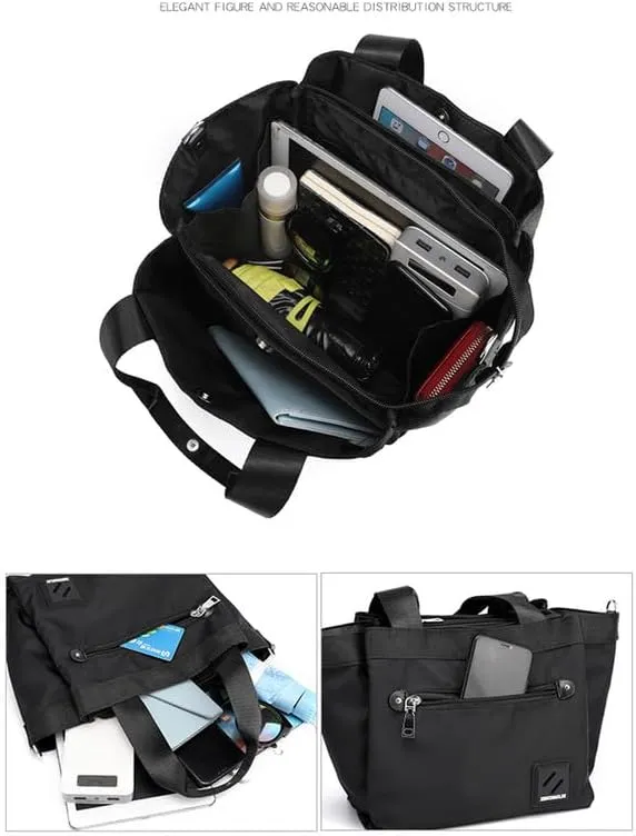 Tote Bag Nylon Crossbody Bag for Women Large Shoulder Bag with Zipper Waterproof Top Handle Handbag for Travel Work Black