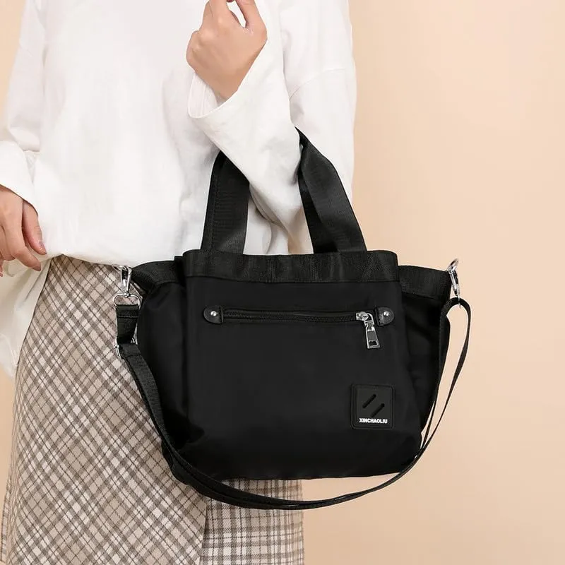 Tote Bag Nylon Crossbody Bag for Women Large Shoulder Bag with Zipper Waterproof Top Handle Handbag for Travel Work Black