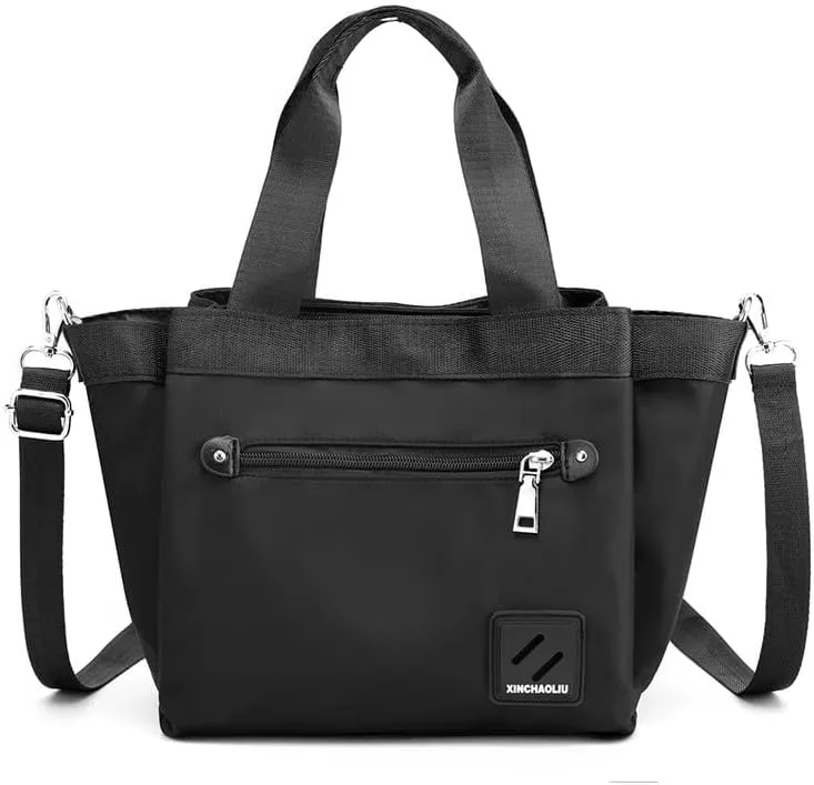 Tote Bag Nylon Crossbody Bag for Women Large Shoulder Bag with Zipper Waterproof Top Handle Handbag for Travel Work Black
