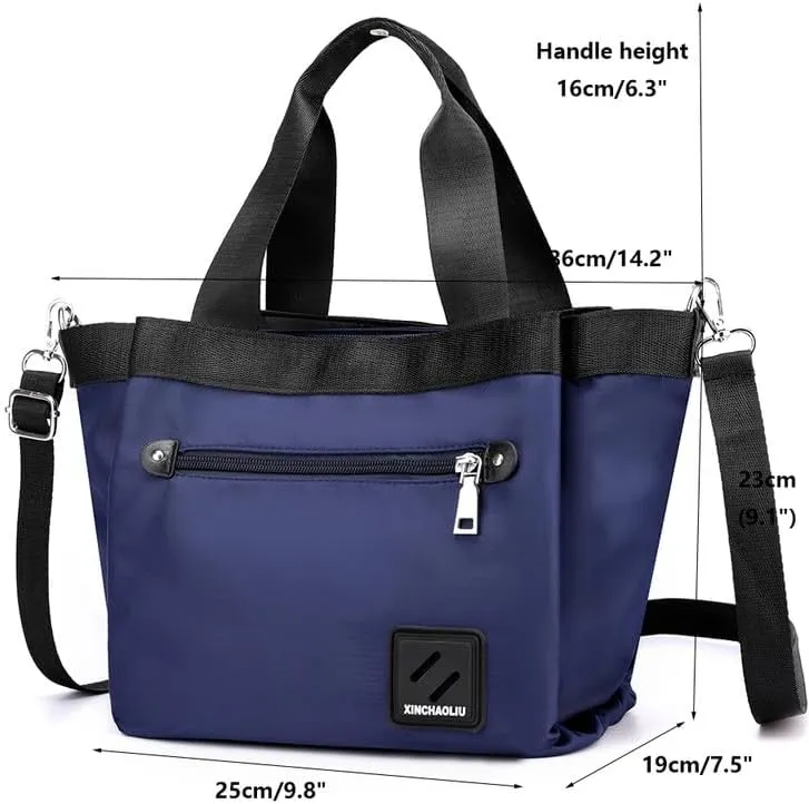 Tote Bag Nylon Crossbody Bag for Women Large Shoulder Bag with Zipper Waterproof Top Handle Handbag for Travel Work Blue