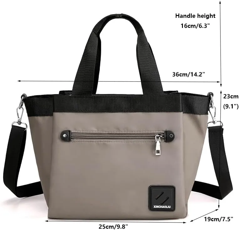 Tote Bag Nylon Crossbody Bag for Women Large Shoulder Bag with Zipper Waterproof Top Handle Handbag for Travel Work Khaki