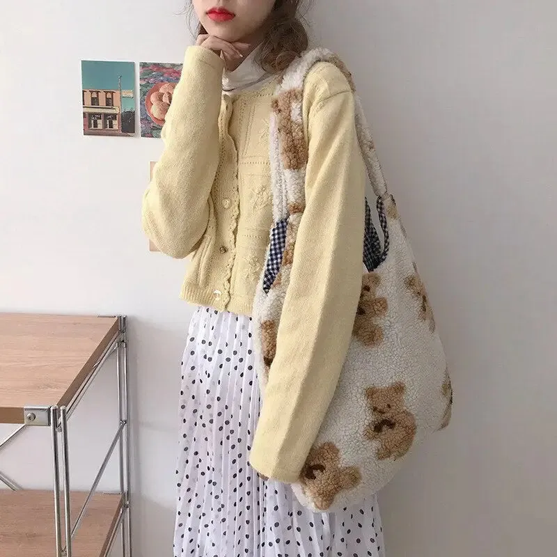 Tote Bag with Teddy Bear Lining and Phone Pocket