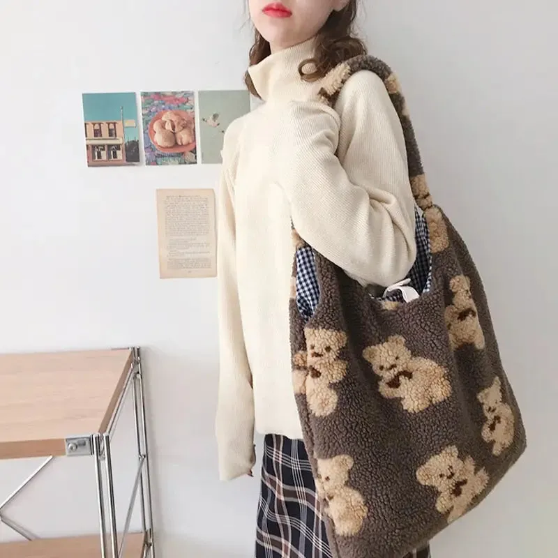 Tote Bag with Teddy Bear Lining and Phone Pocket