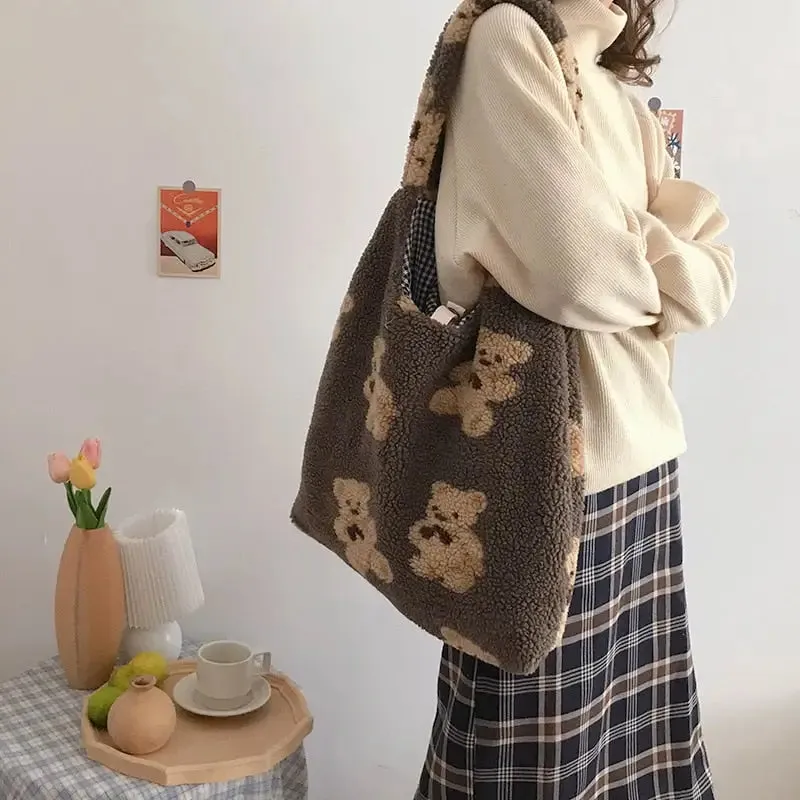 Tote Bag with Teddy Bear Lining and Phone Pocket