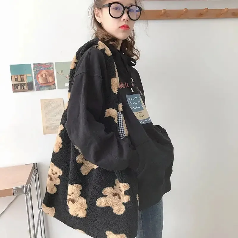 Tote Bag with Teddy Bear Lining and Phone Pocket