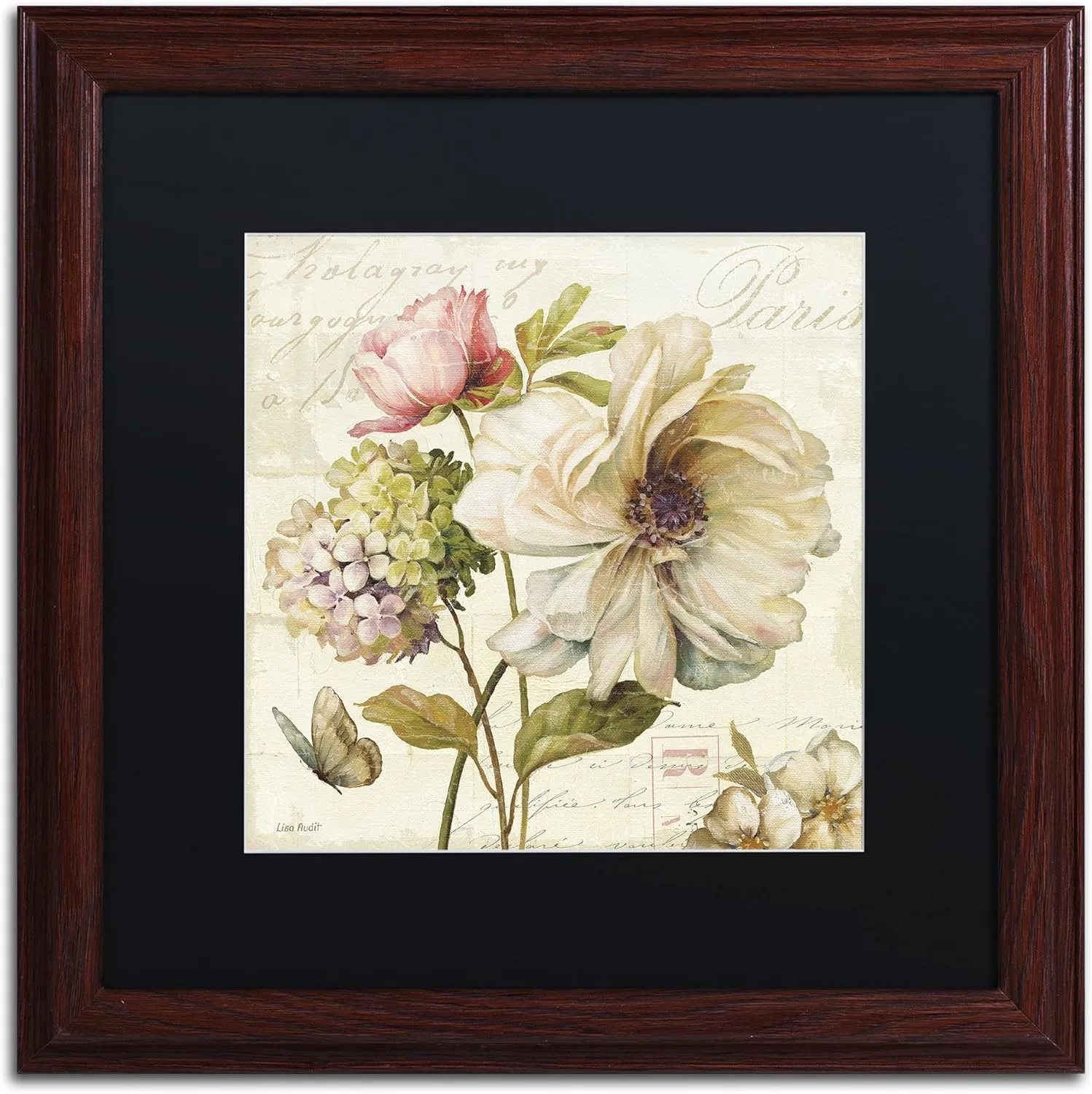 Trademark Fine Art Marche de Fleurs II Wall Decor by Lisa Audit, 16" x 16", Wood Frame, Black Matte