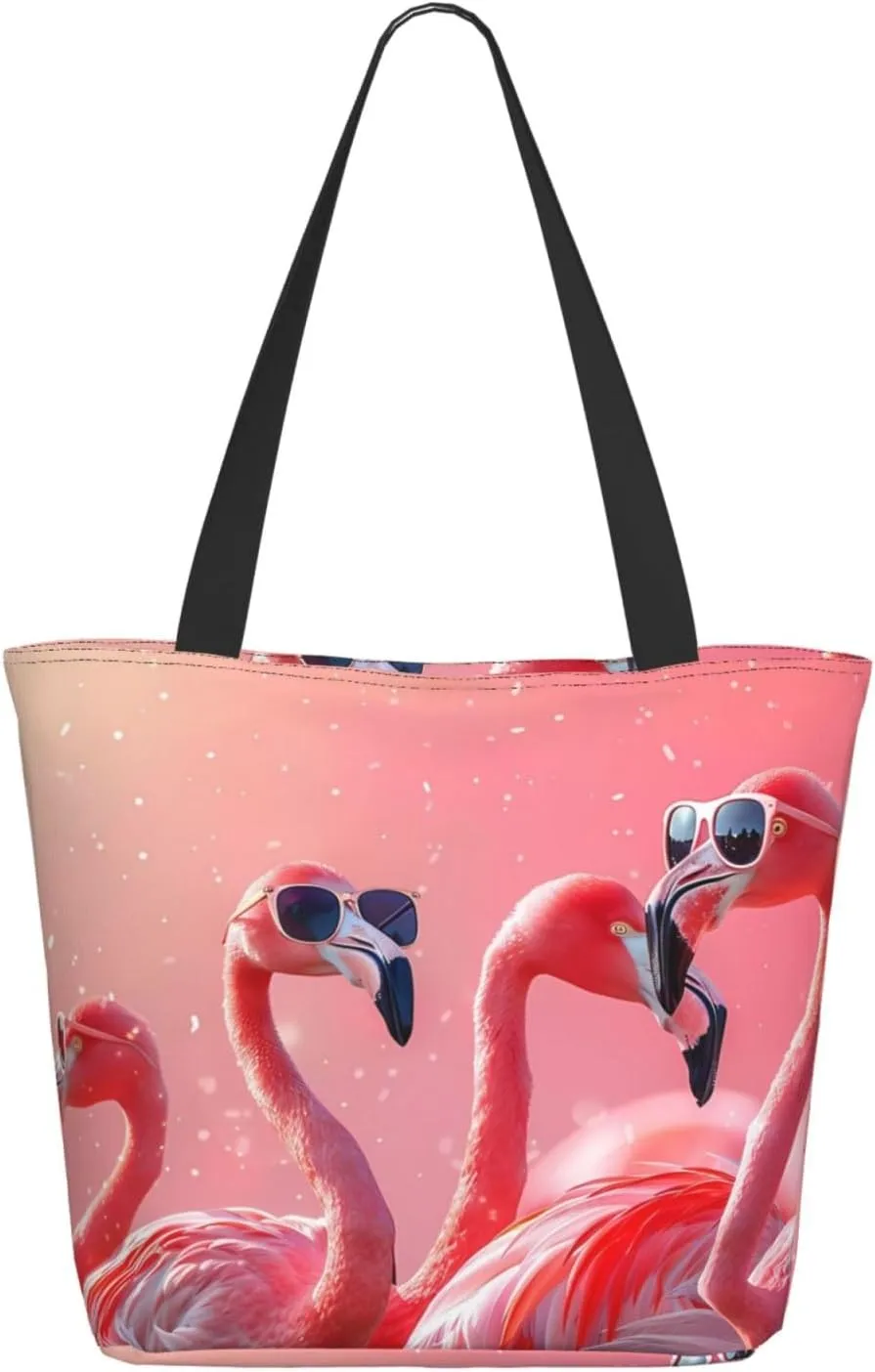 Travel Tote Bag for Women Work - Lightweight Cool Flamingos Sunglasses Scene Shoulder Bag Nurse Bag Beach Handbags for Women, Fashion Large Tote Purse for Women with Zipper