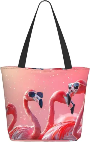 Travel Tote Bag for Women Work - Lightweight Cool Flamingos Sunglasses Scene Shoulder Bag Nurse Bag Beach Handbags for Women, Fashion Large Tote Purse for Women with Zipper