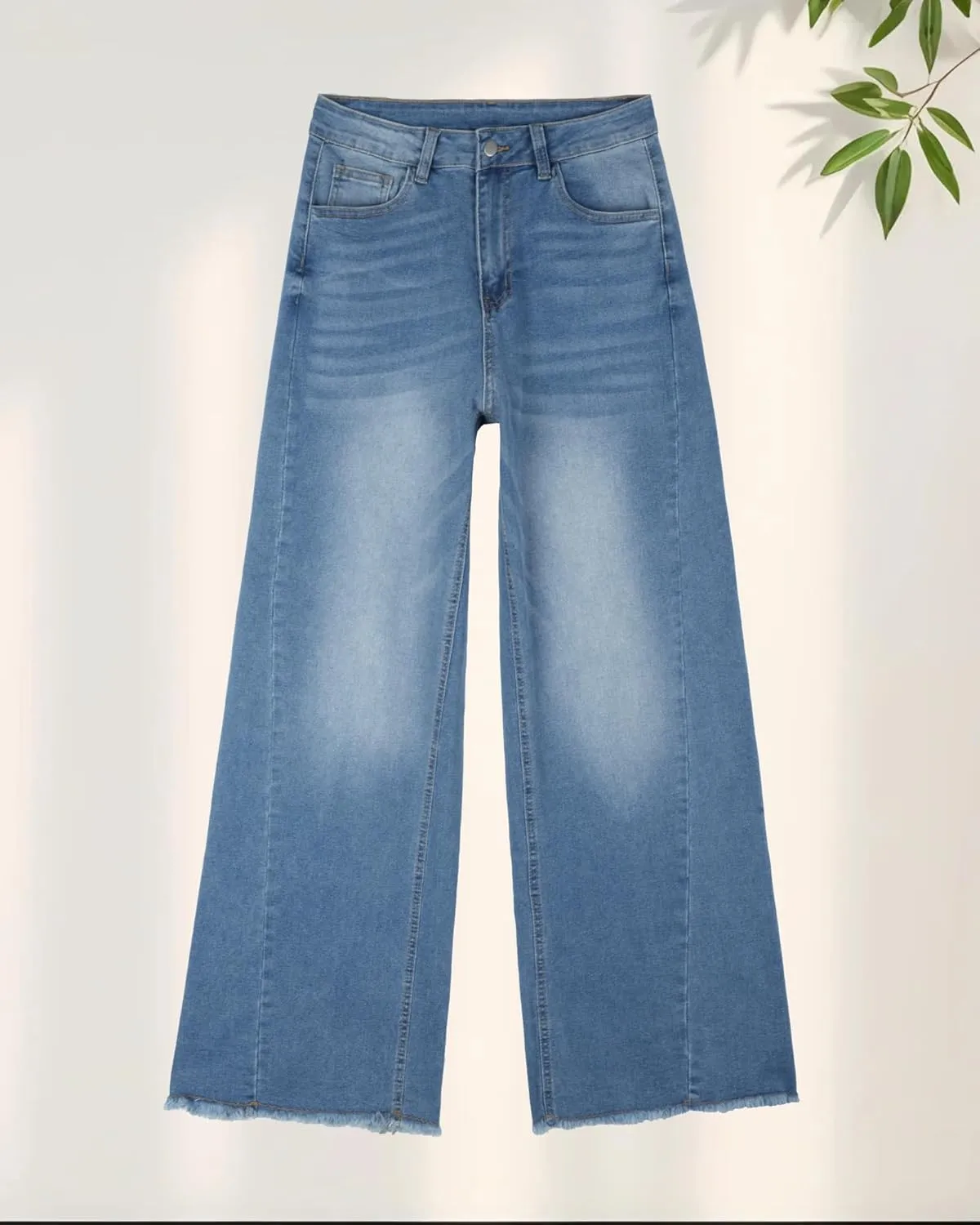 Trendy Women's Baggy Wide Leg Jeans High Rise Stretchy Denim Pants with Raw Hem & Comfort Fit