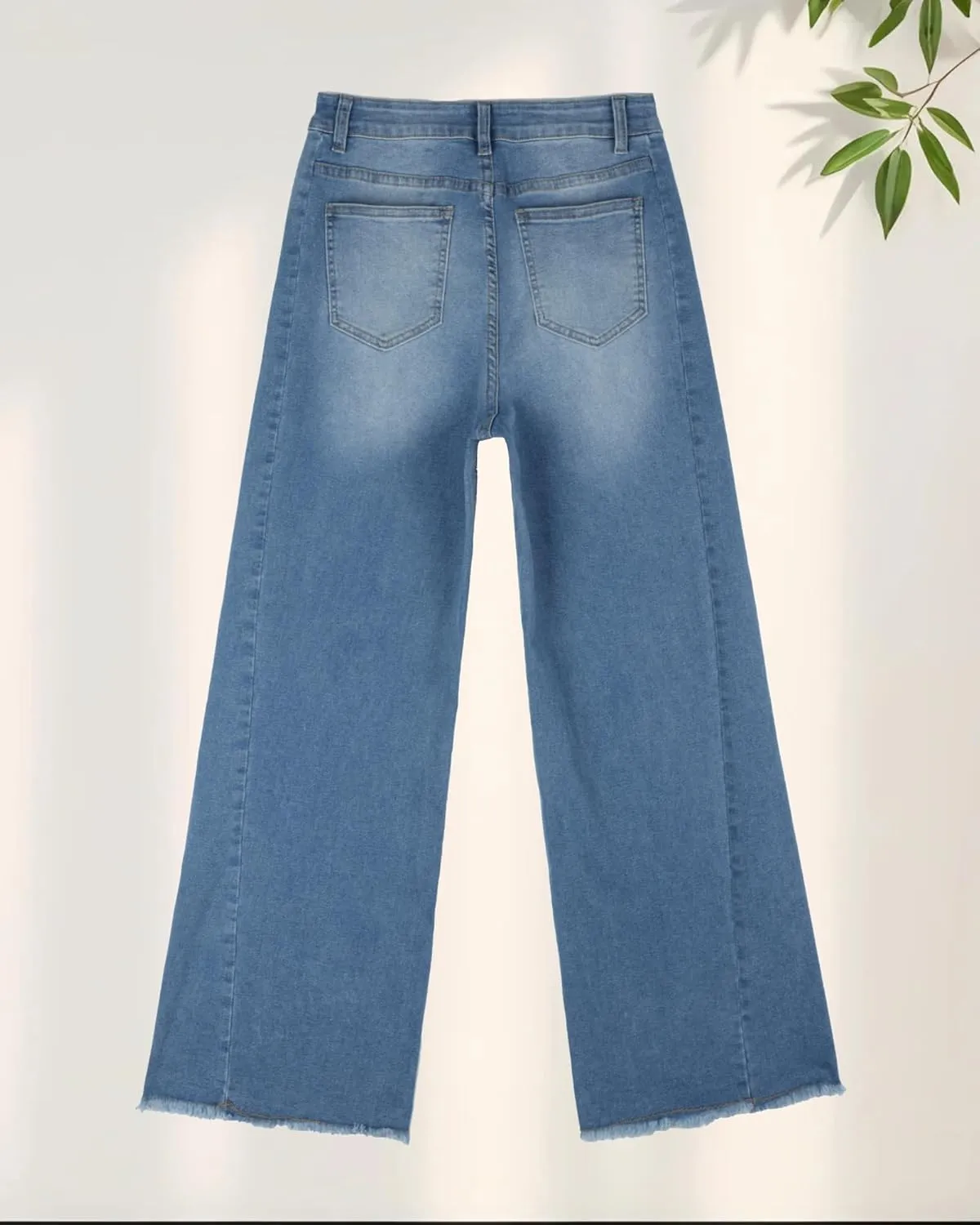 Trendy Women's Baggy Wide Leg Jeans High Rise Stretchy Denim Pants with Raw Hem & Comfort Fit