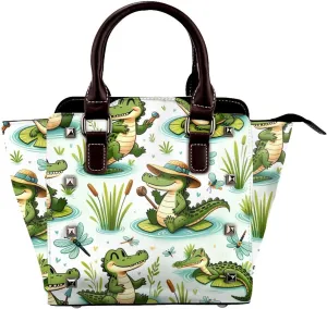Tropical-Alligator-Paradise Pu Leather Crossbody Studded Bag, Fashionable Shoulder Handbag With Detachable Shoulder Strap