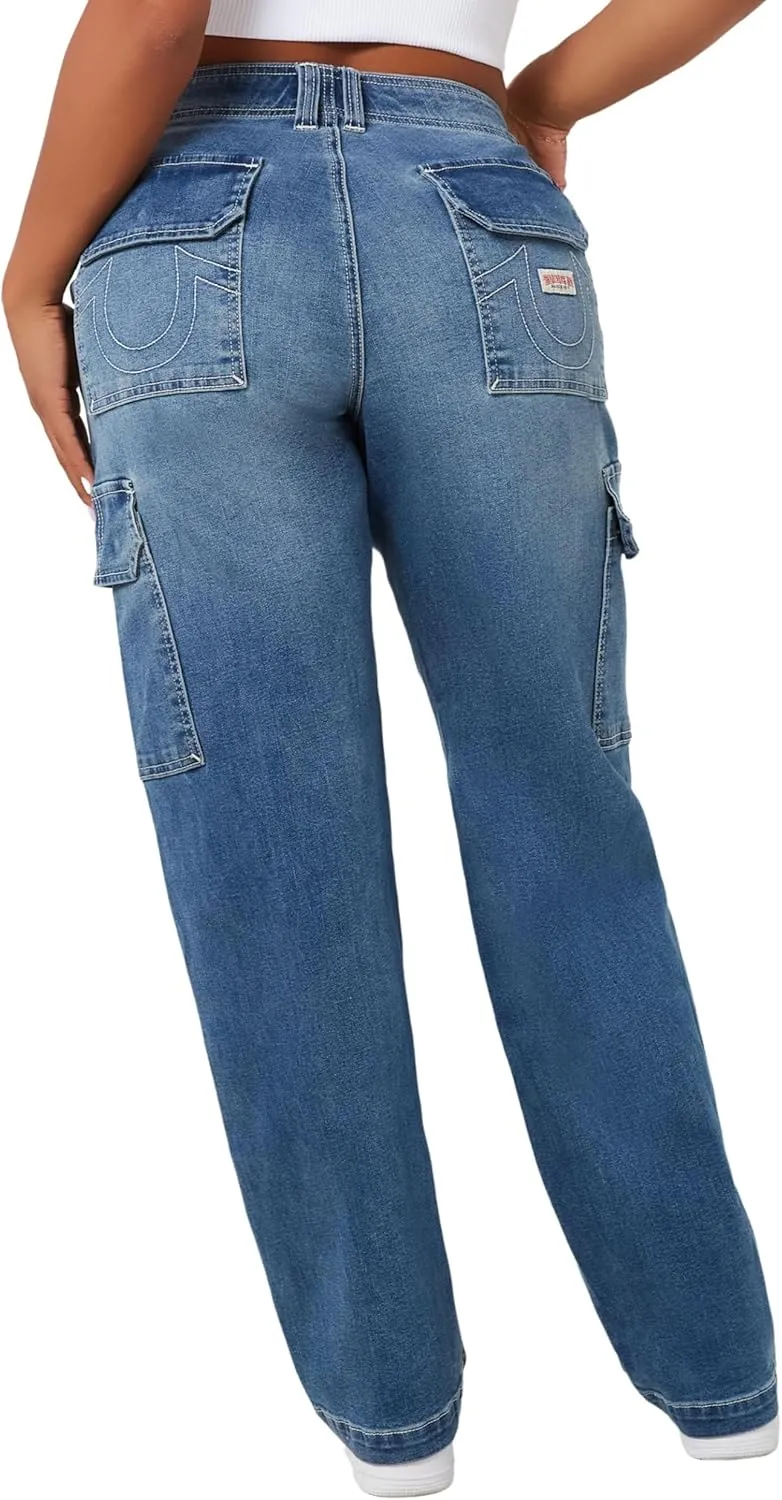 True Religion Women's SN Cargo Denim Pant: Elevated Style with Functional Utility